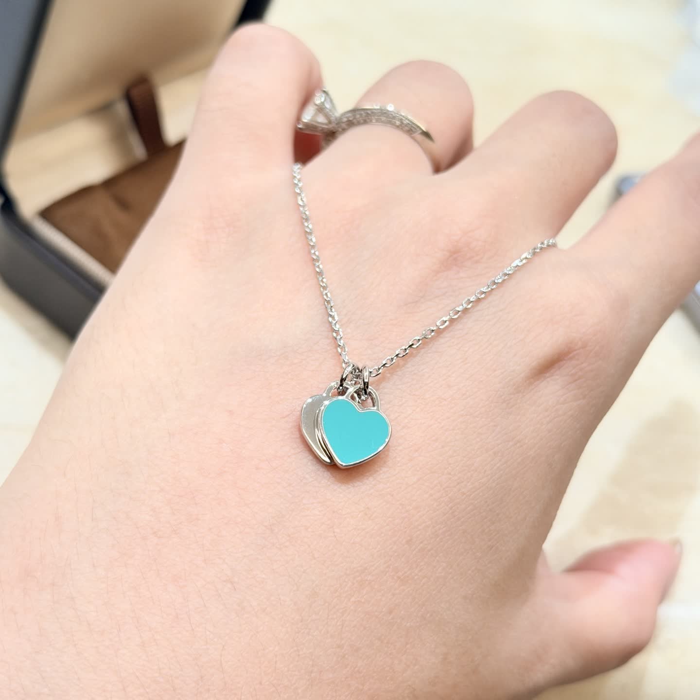 Tiffany & Co. Blue Enamel Heart Tag Necklace